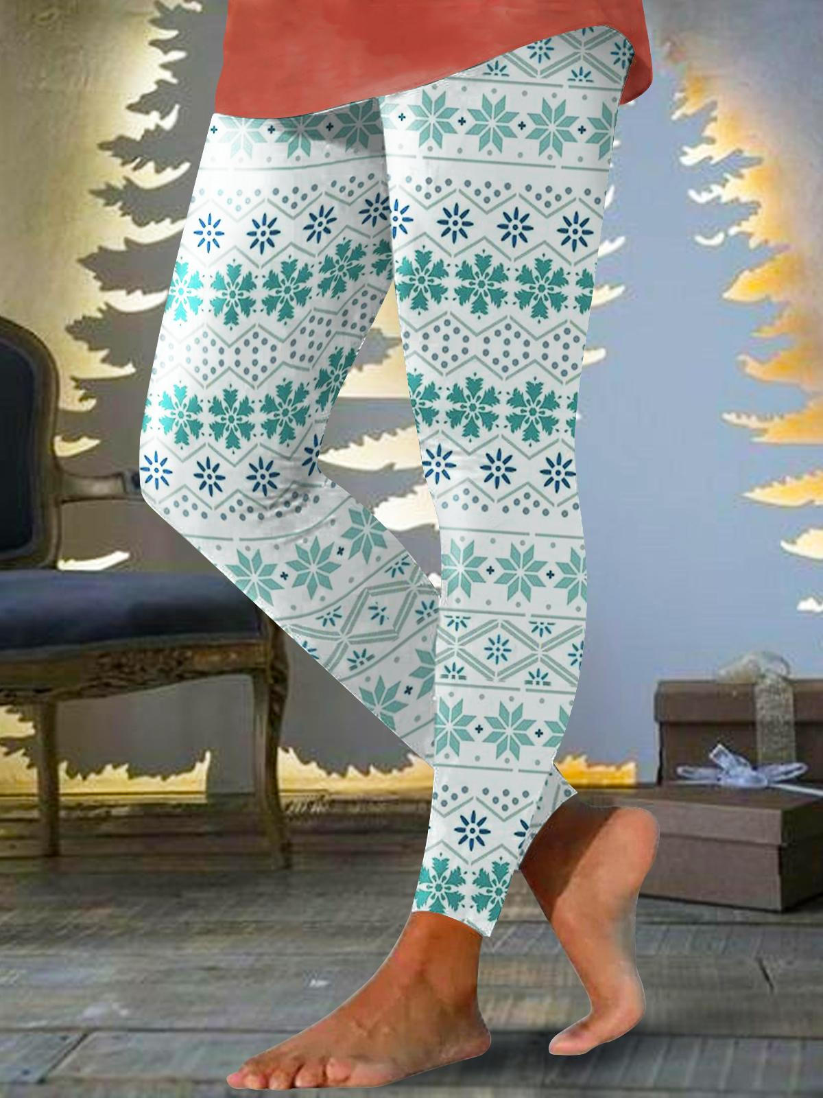 Women's Christmas Blue Snowflake Print Leggings