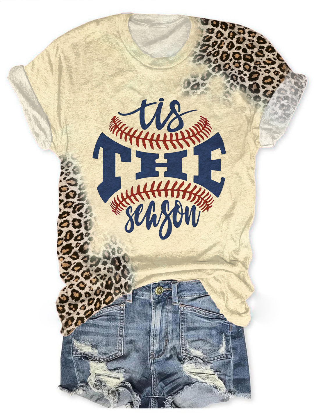 Vintage Baseball Leopard Crew Neck T-shirt