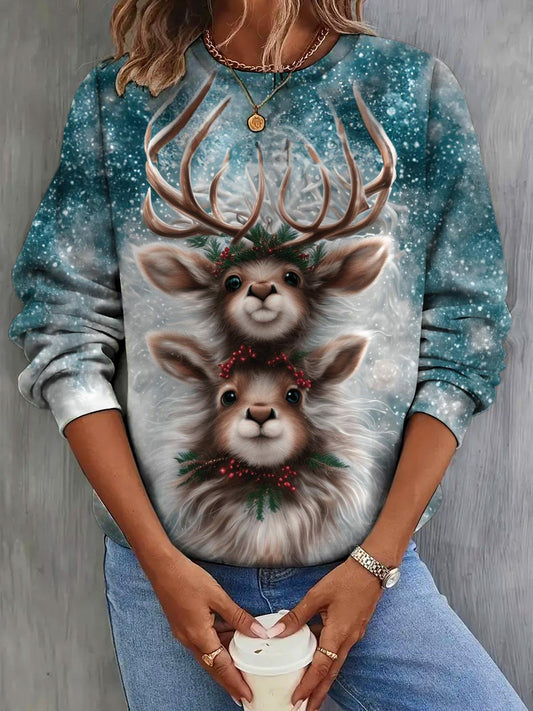 Women's Christmas Elk Tie Dye Print Long Sleeve Top