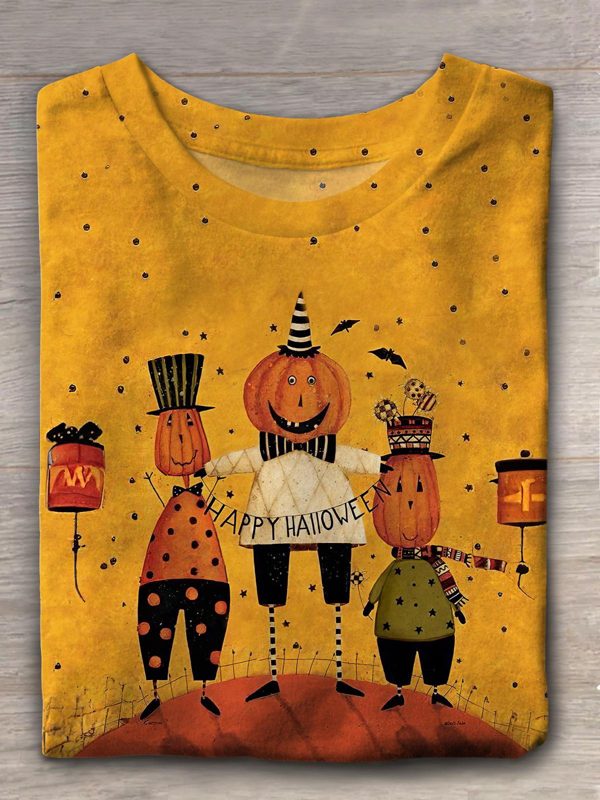 Women's Halloween Fun Illustration Printed Round Neck T-Shirt