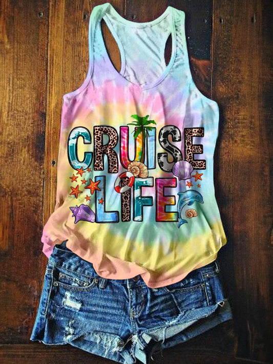 Cruise Life Tie Dye Printed Casual Tank Top