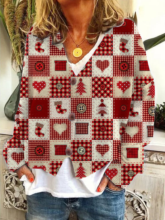 Women's Christmas Retro Geometric Collage Pattern Print Sweater