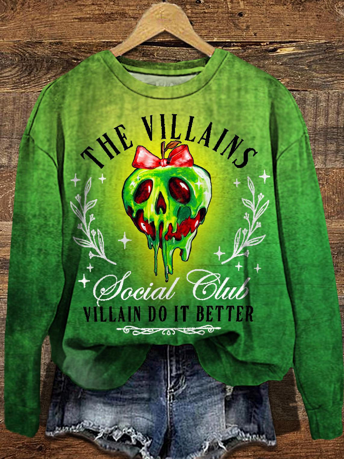 Women's Halloween Poison Apple Villains Club Long Sleeve Casual Top