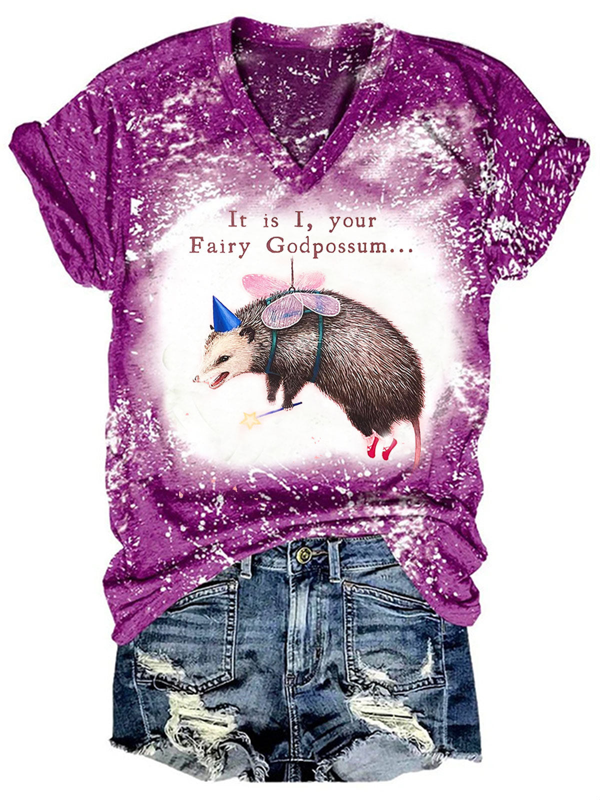 Women's Funny Possum Print Tie Dye Top