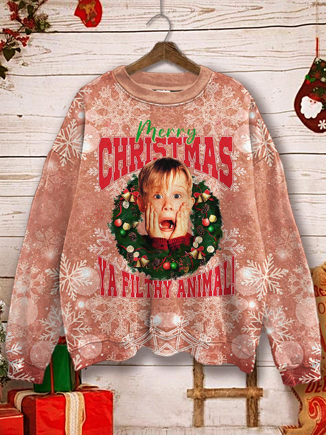 Women's Christmas Comedy Movie Printed Long Sleeve Casual Top