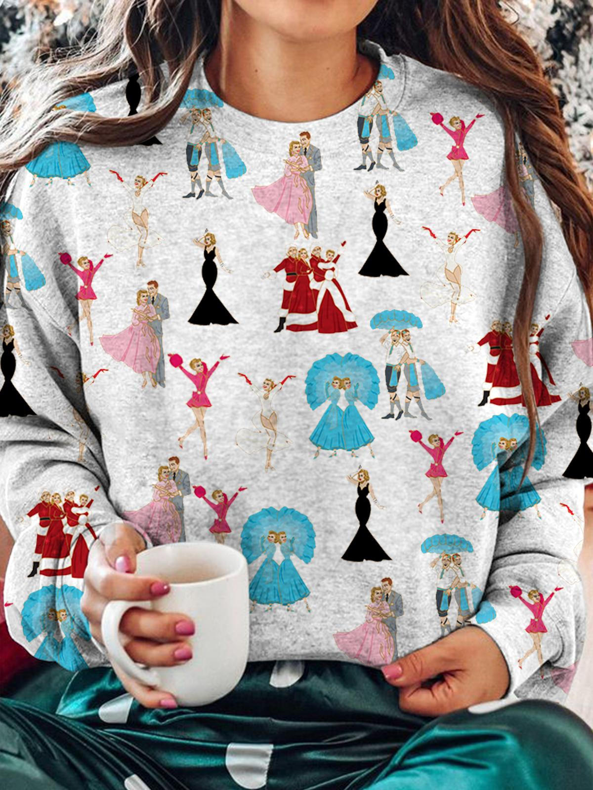 Women's White Christmas Crew Neck Casual Sweatshirt