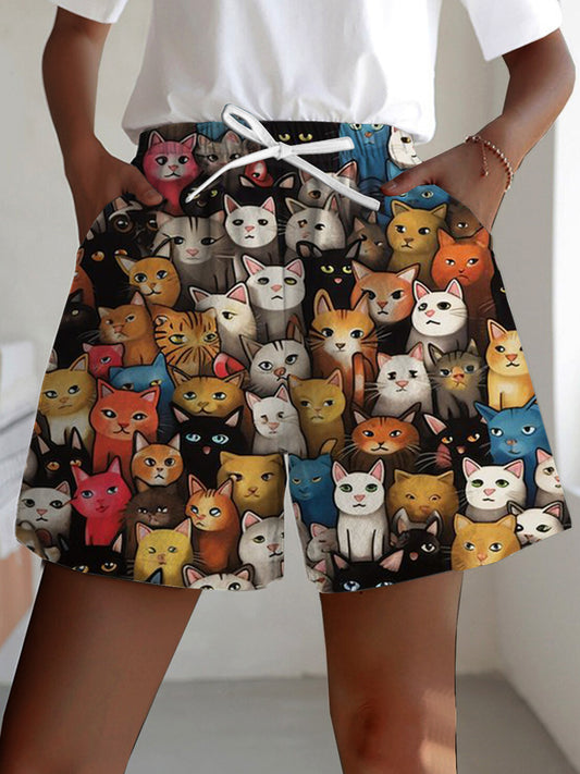 Funny Kittens Print Casual Shorts