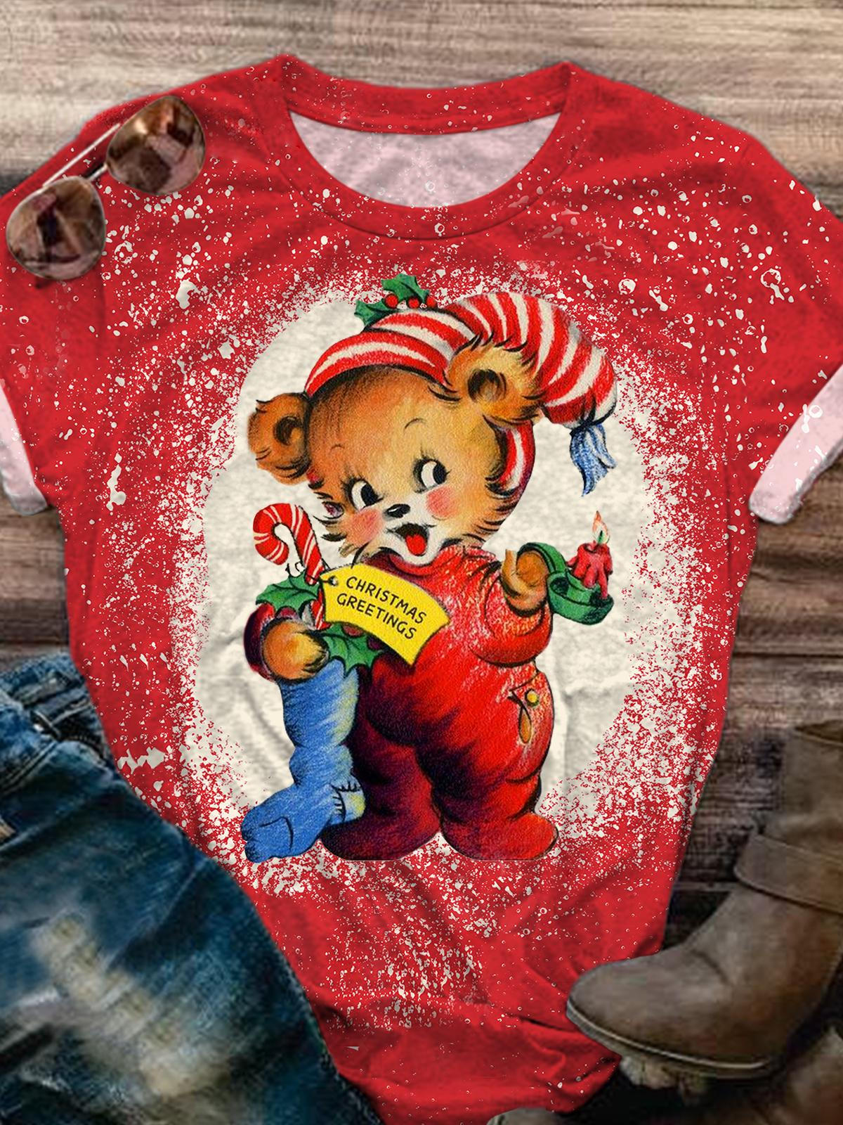 Women's Christmas Cute Printed Crew Neck T-Shirt