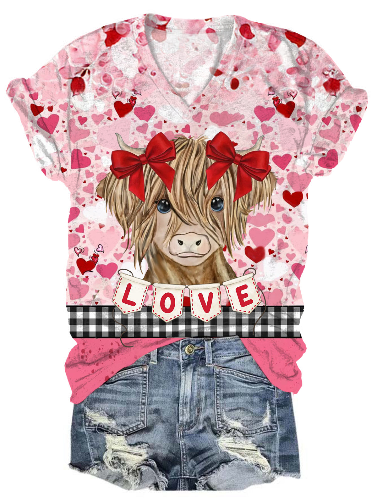 Love Highland Cow V-Neck T-Shirt