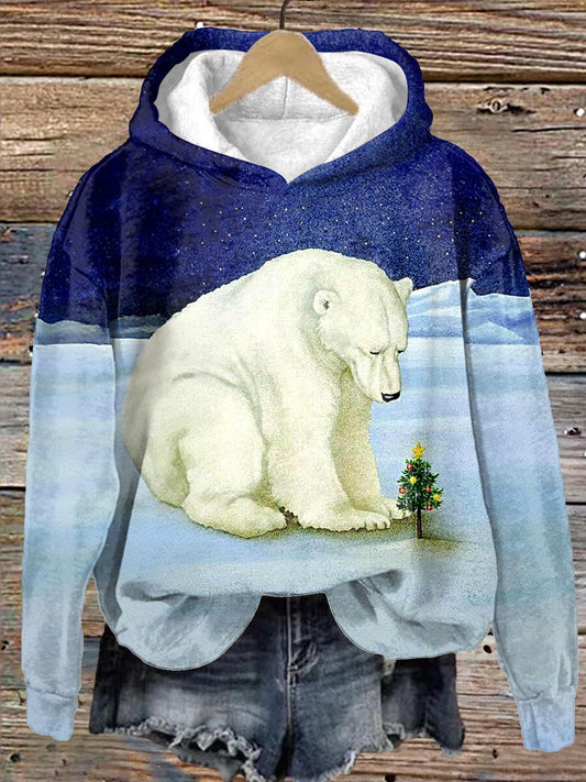 Women's Christmas Polar Bear Print Long Sleeve Printed Hoodie