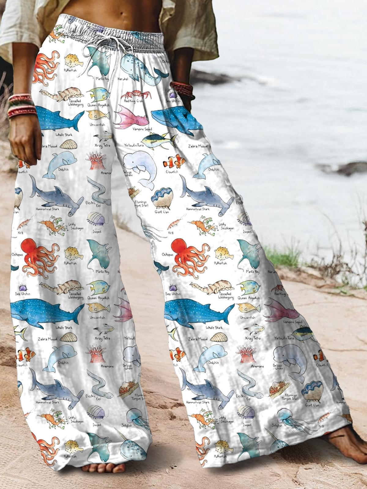 Sea Life Beach Vacations Print Casual Pants