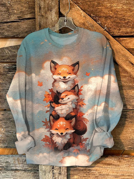 Fall Fox Printed Long Sleeve Casual Top