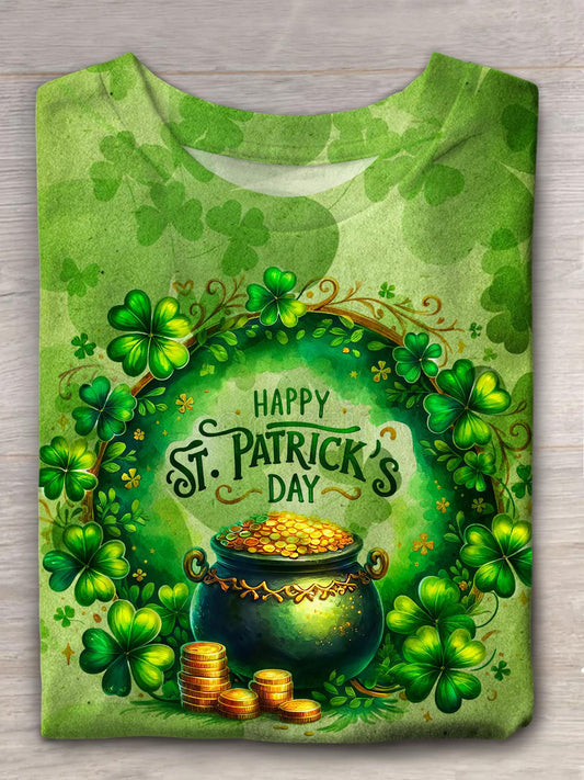 St. Patrick Day Happy Holiday Four Leaf Clover Gold Coin Fun Print T-shirt