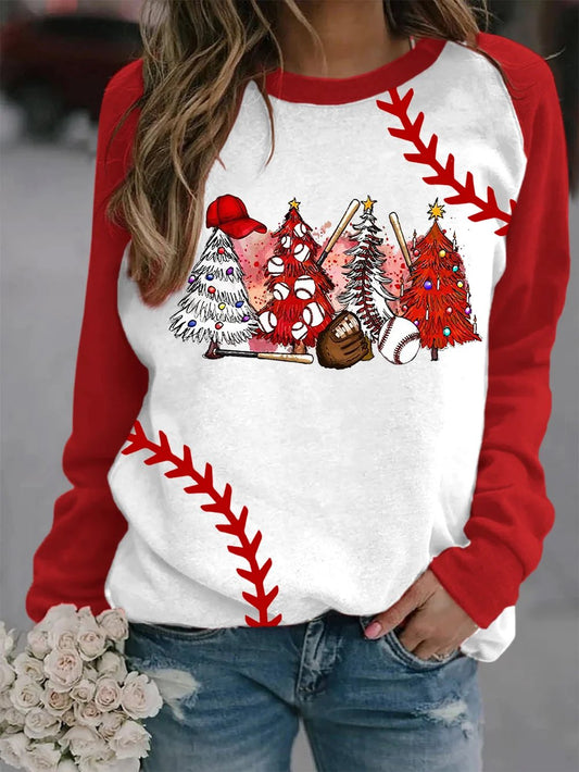 Women's Merry Christmas Baseball Print Long Sleeve Top