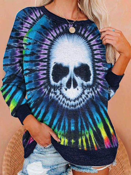 Women's Tie Dye Skull Long Sleeve Sweatshirt