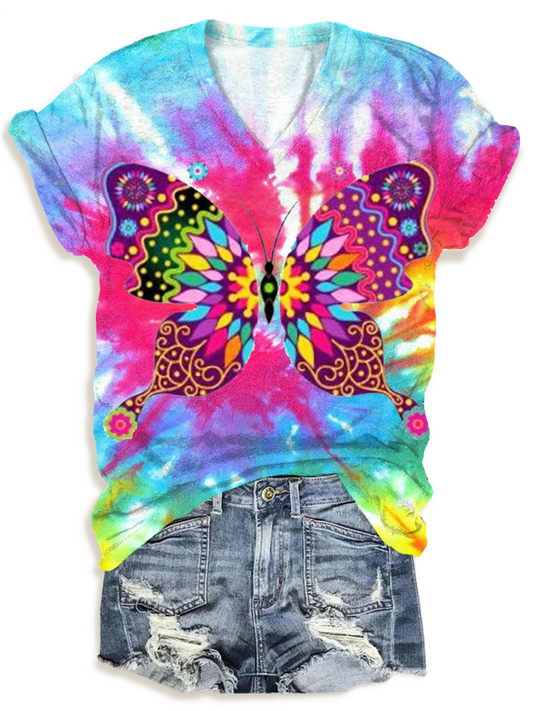 Watercolor Butterfly V-neck T-Shirt