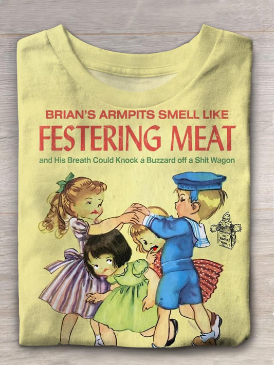 Festering Meat Storybook Vintage Print Casual T-shirt