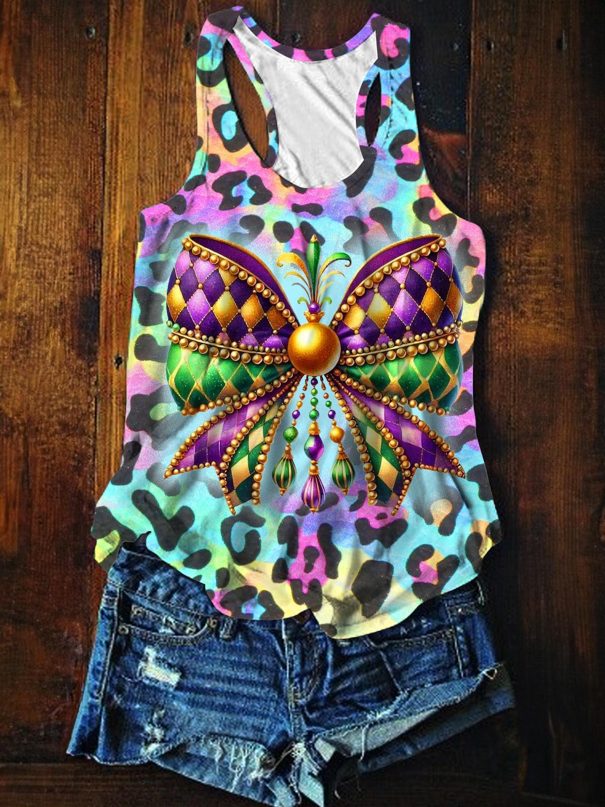 Happy Mardi Gras Sexy Leopard Bow Print Tank Top