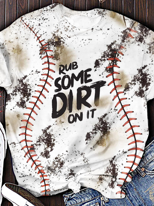 Retro Baseball Texture Print Crew Neck T-shirt