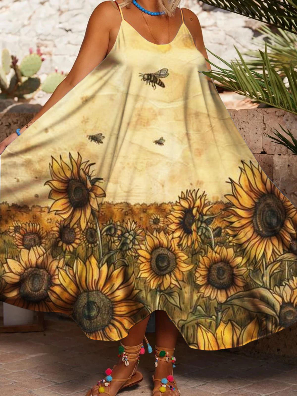 Women's Sunflower Print Casual Dress