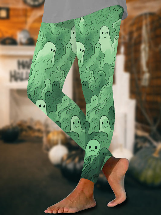 Women's Green Ghost Printed Leggings