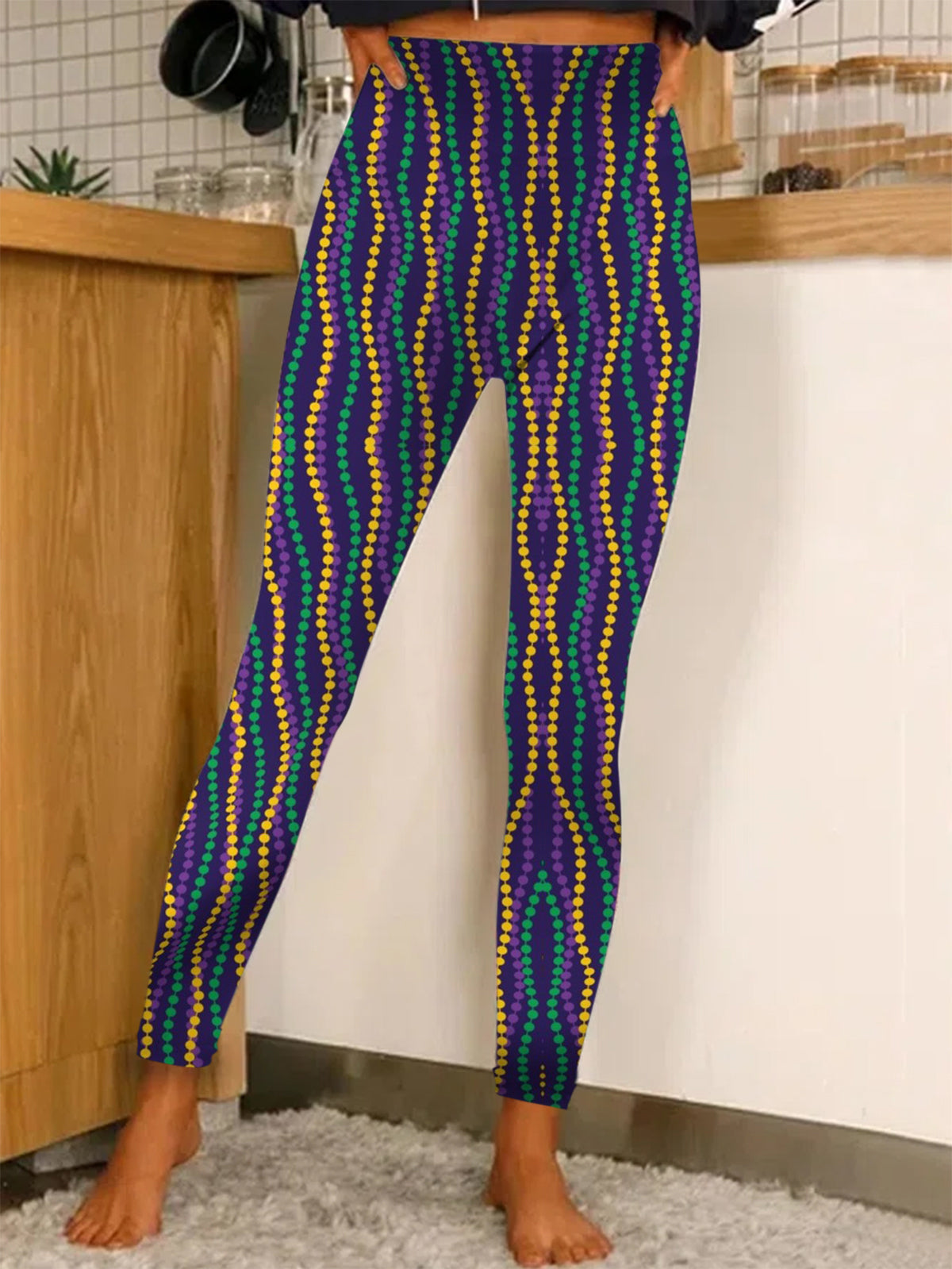 Women's Mardi Gras Celebration Beads Print Leggings