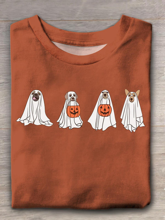 Halloween Boo Cute Ghost Dog Printed T-shirt