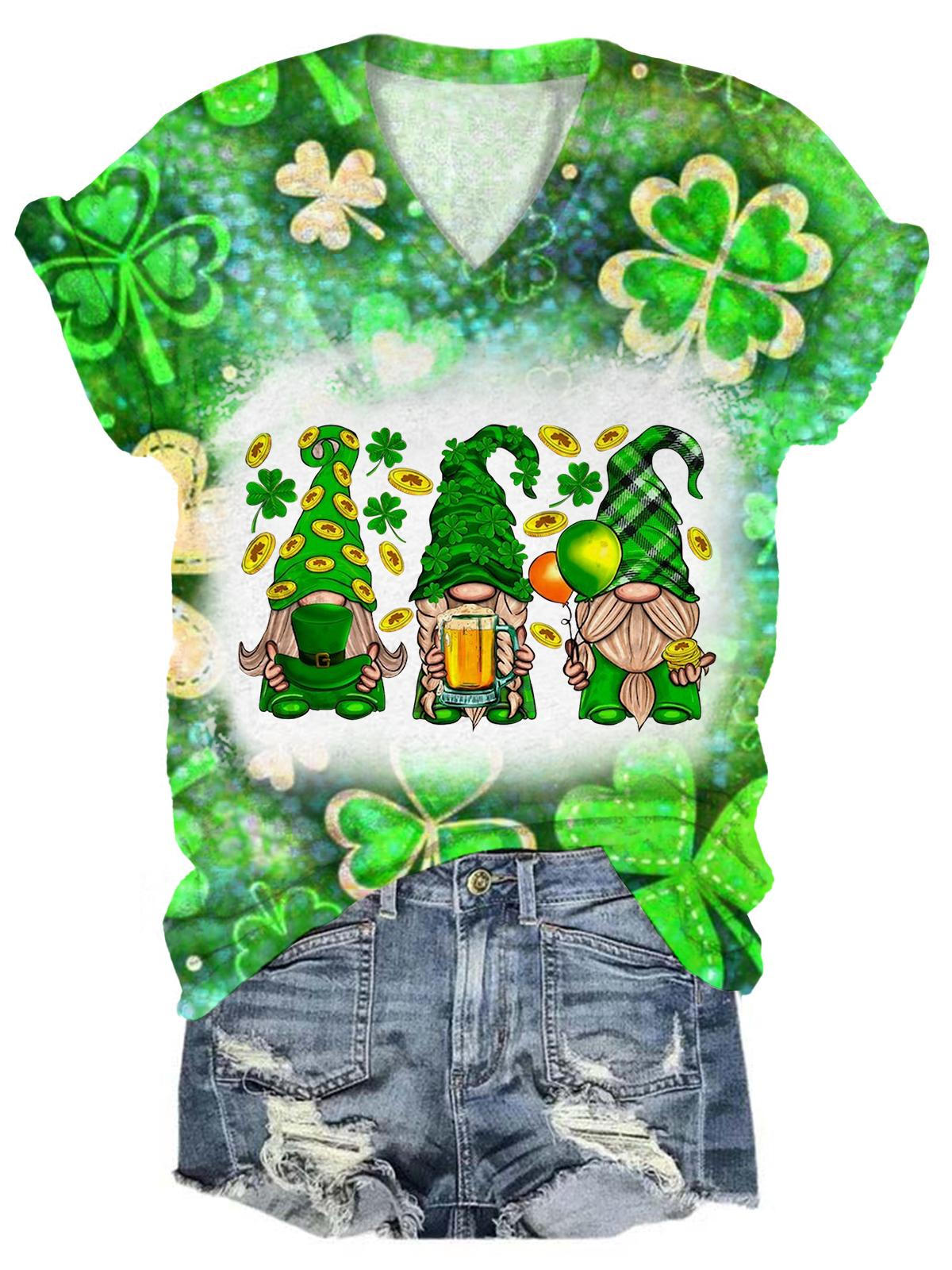 Happy St. Patrick's Gnomes V-Neck Tie Dye T-Shirt