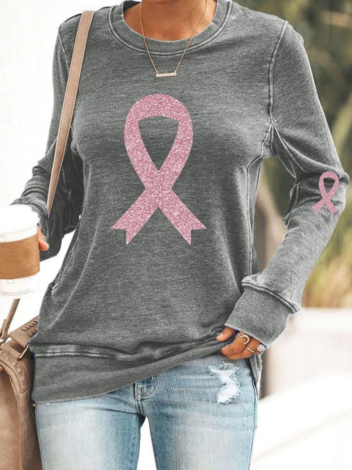 Breast Cancer Element Long Sleeve Casual Top