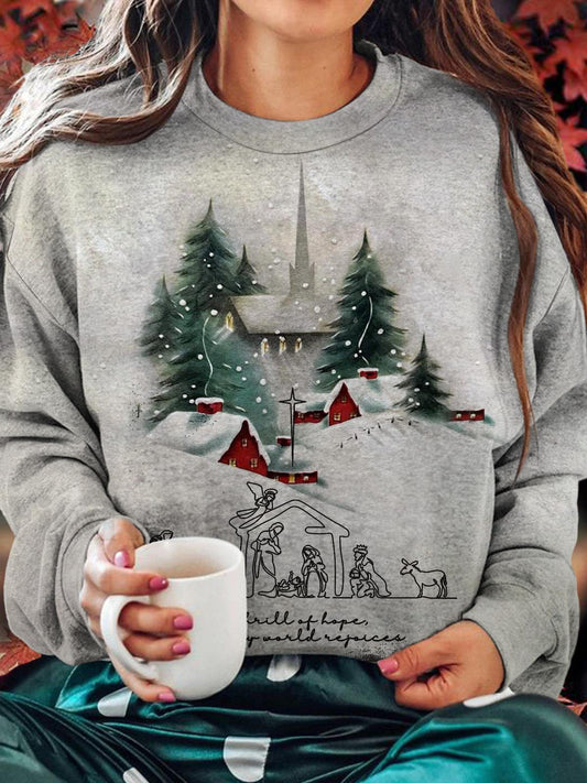 Women's Snow Elves Gathering Crew Neck Casual Sweatshirt