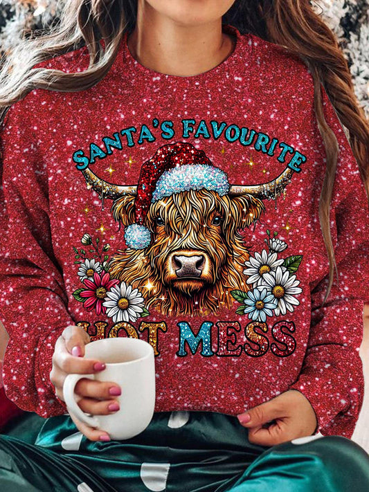 Women's Santa's Favourite Hot Mess Crew Neck Casual Sweatshirt