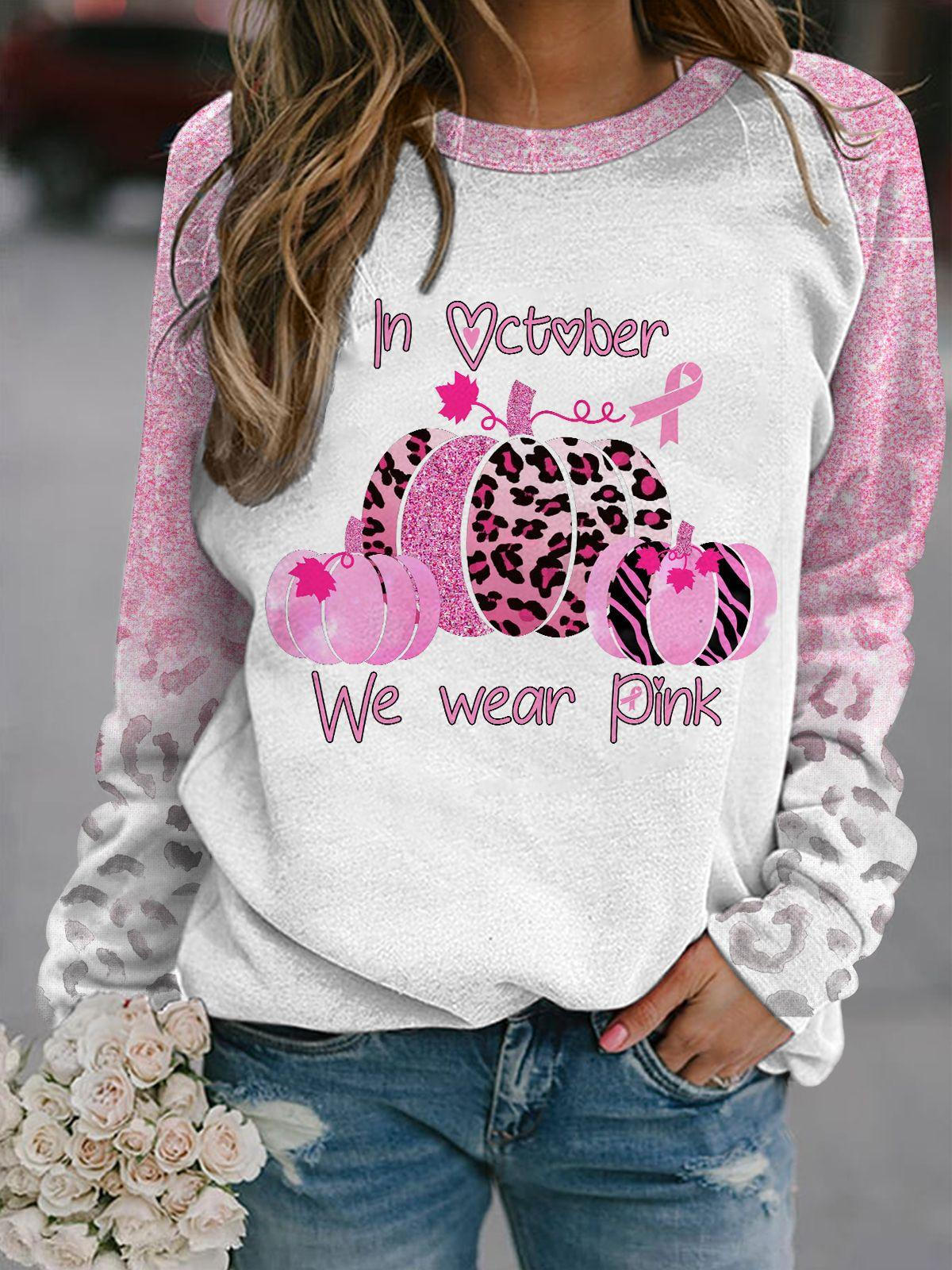 Pumpkin Print Long Sleeve Casual Top