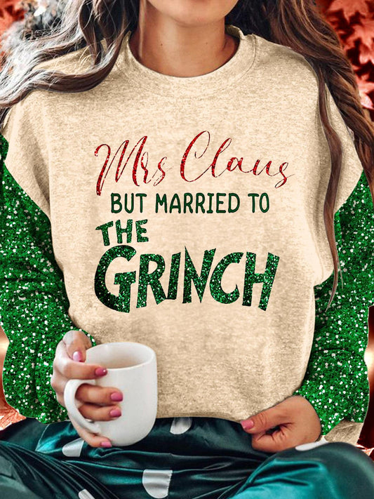 Christmas Santa And Mrs Printed Long Sleeve Casual Top