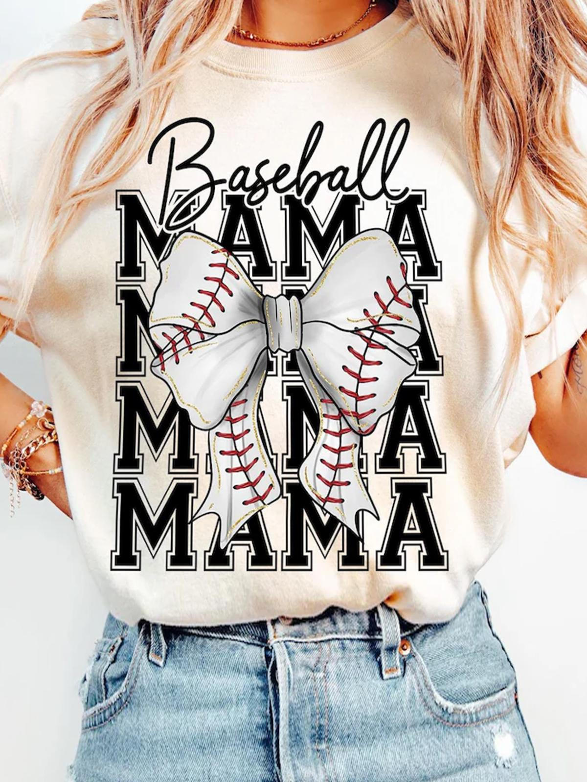 Baseball Mom Coquette Bow Crew Neck T-shirt