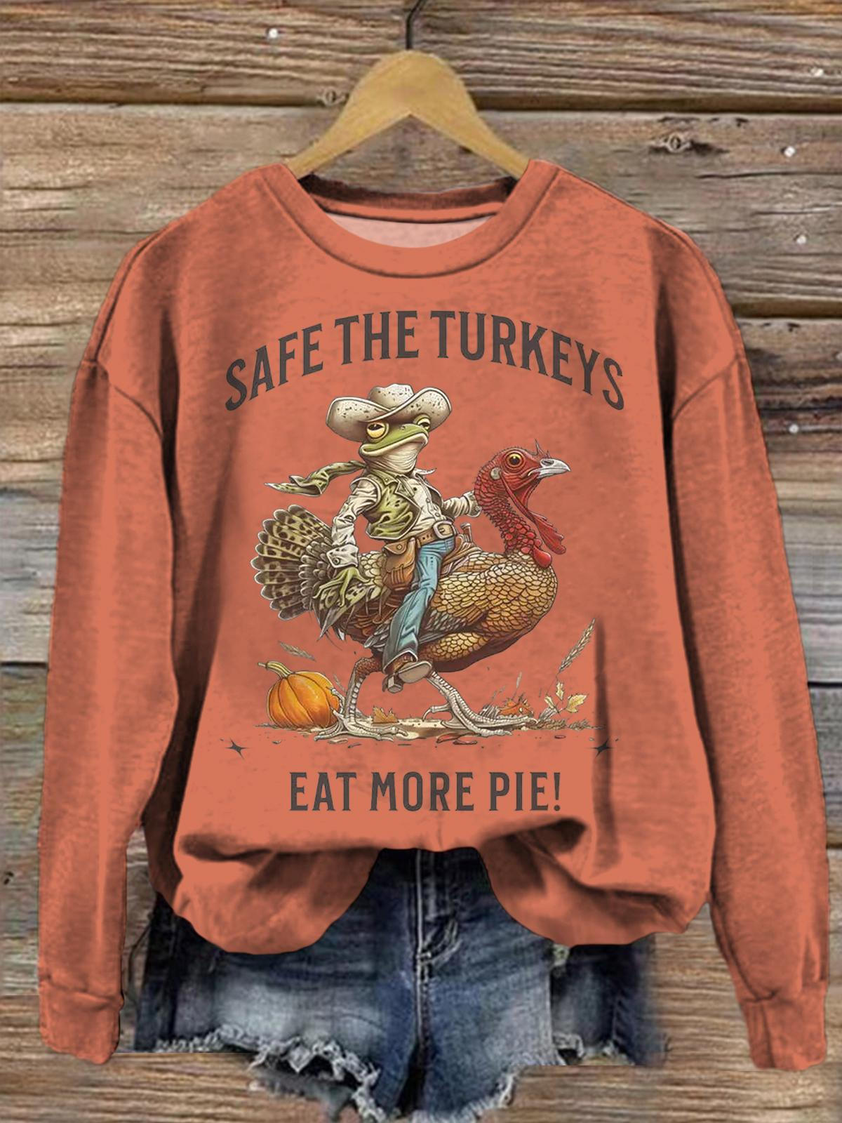 Women's Star The Turkeys Eat More Pie Round Neck Long Sleeve Top