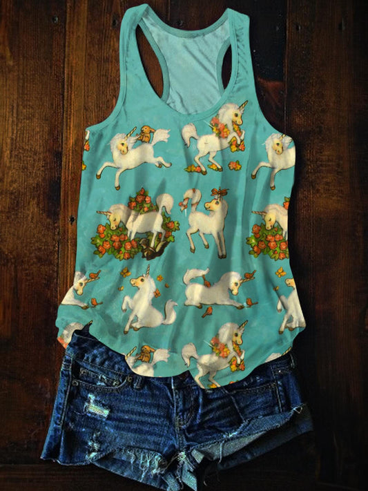 Cute Unicorns Print Printed Casual Tank Top