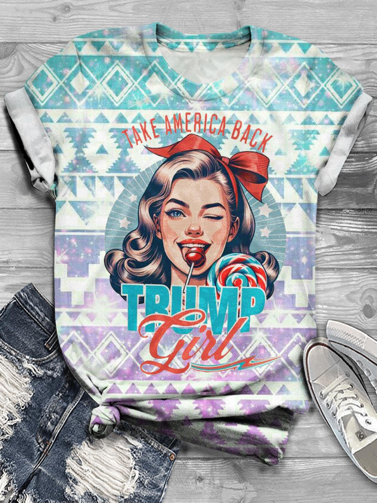 Take America Back Cute Girls Funny Print T-Shirt