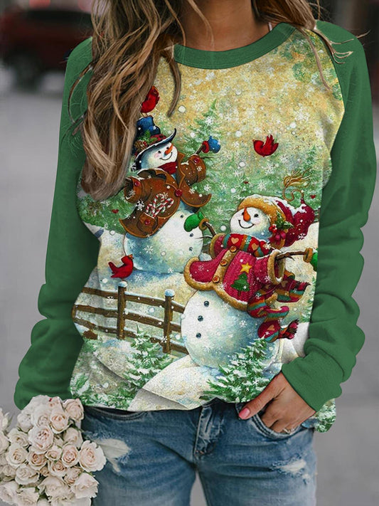 Women's Retro Snowman Long Sleeve Casual Top