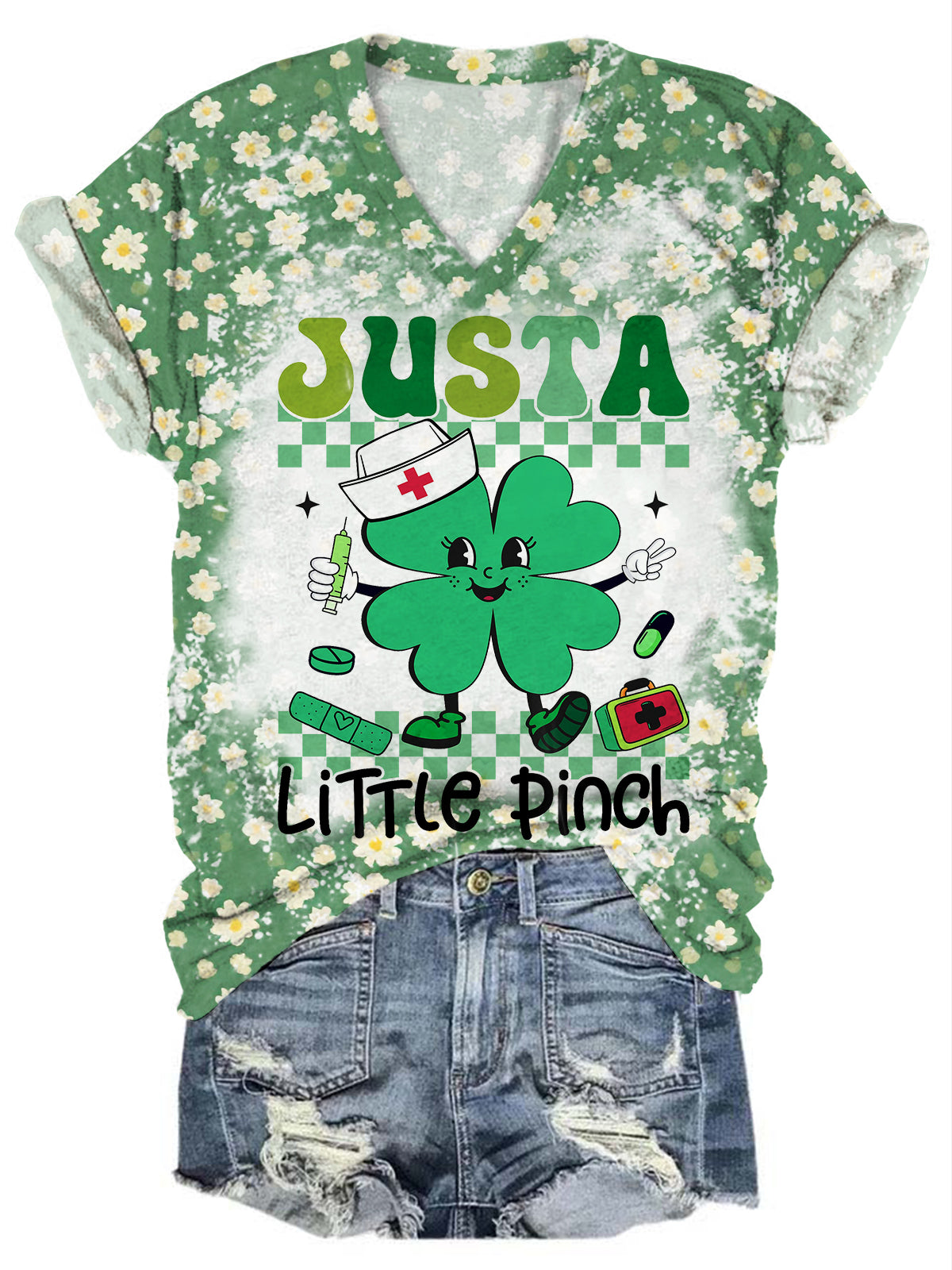 St. Patrick Day Just A Little Pinch Nurse Print T-Shir