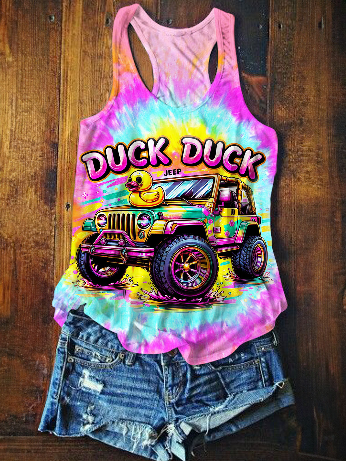 Tie Dye Duck Printed Tank Top