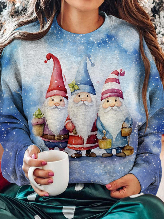 Women's Christmas Gnome Tie-dye Crew Neck Casual Sweatshirt