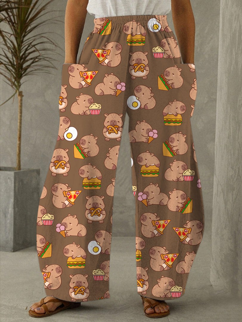 Retro Cute Guinea Pig Print Casual Pants