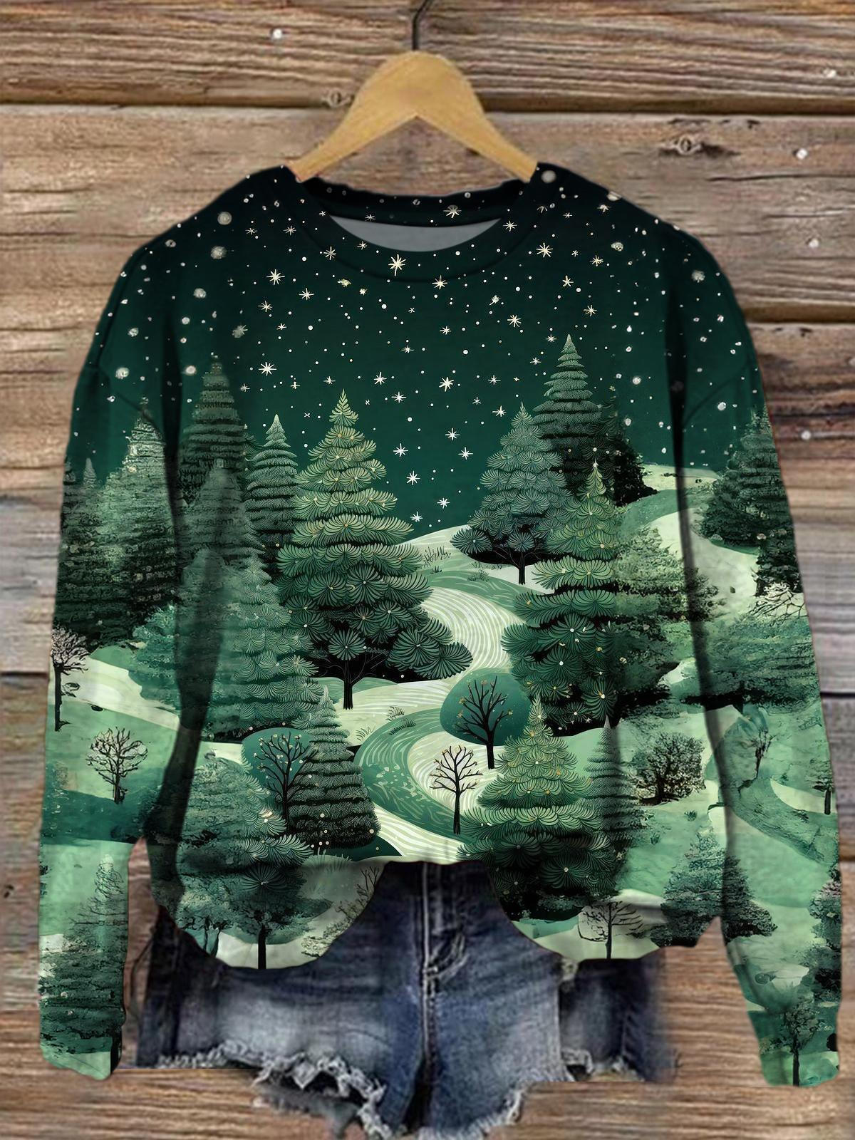 Women's Snow Over A Quiet Forest Crew Neck Casual Sweatshirt