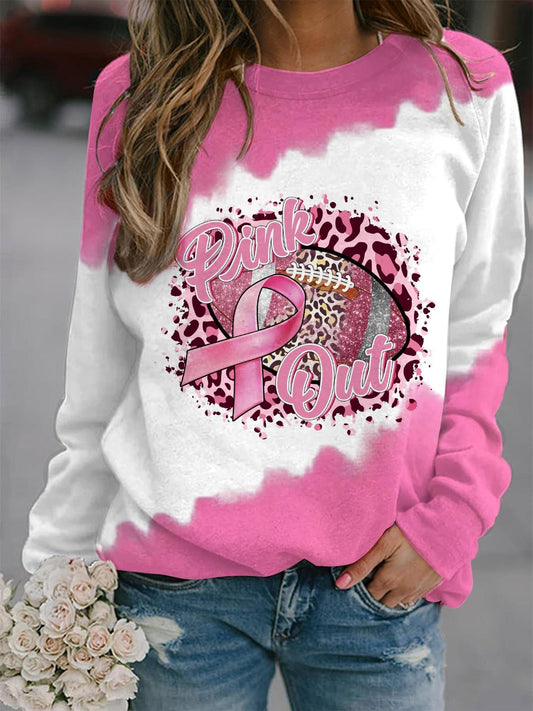 Breast Cancer Leopard Football Printed Crew Neck Top