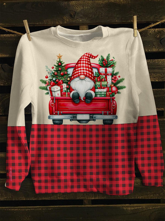 Christmas Gnomes Truck Long Sleeve Casual Top