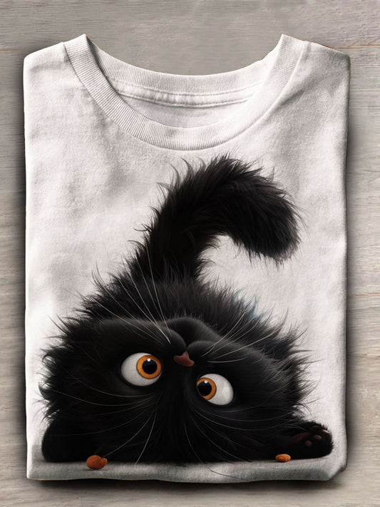 Funny Cat Print Crew Neck T-shirt