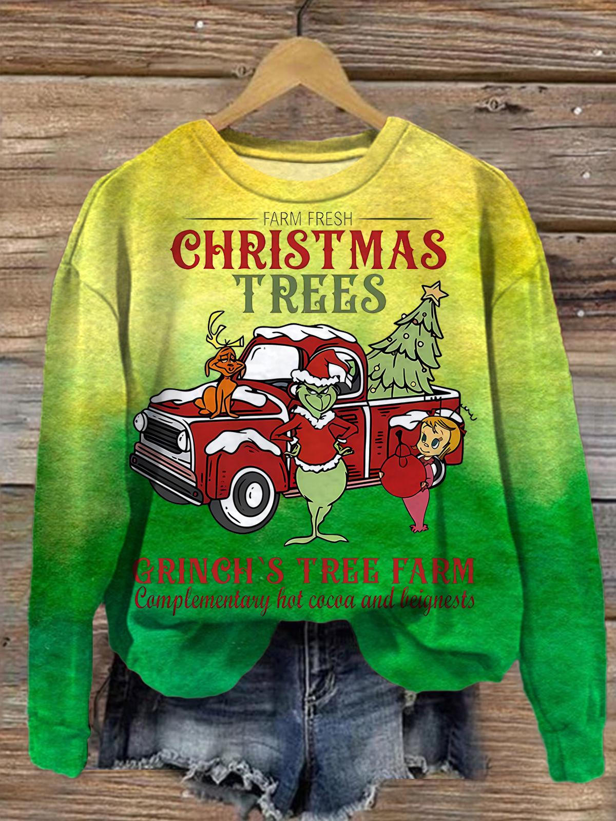 Green Monster And His Christmas Present Printed Long Sleeve Casual Top