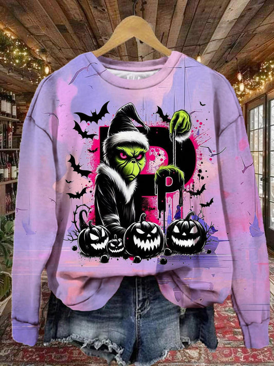 Women's Halloween Pumpkin Tie-Dye Print Casual Round Neck Top