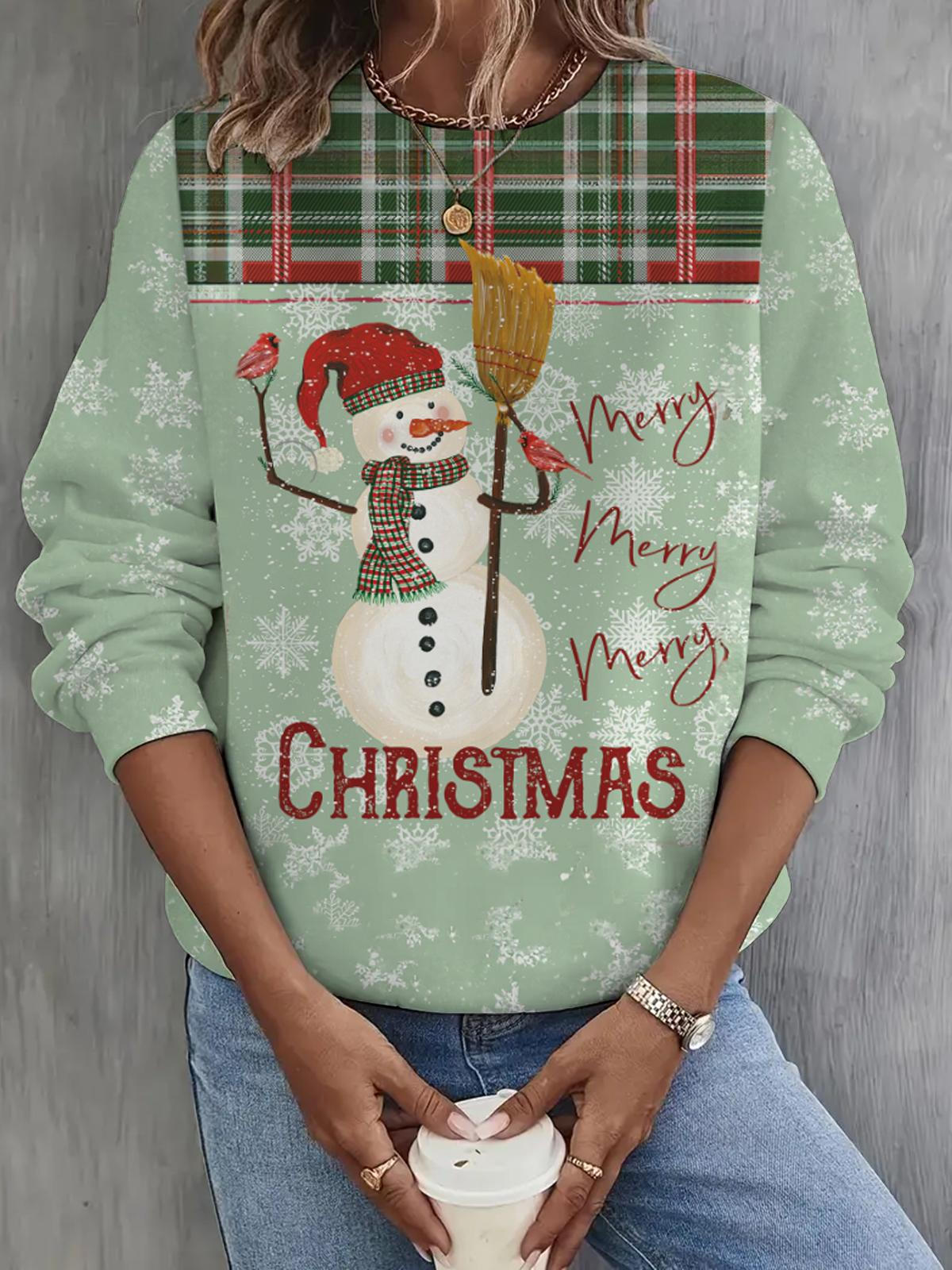 Merry Merry Merry Christmas Printed Long Sleeve Casual Top