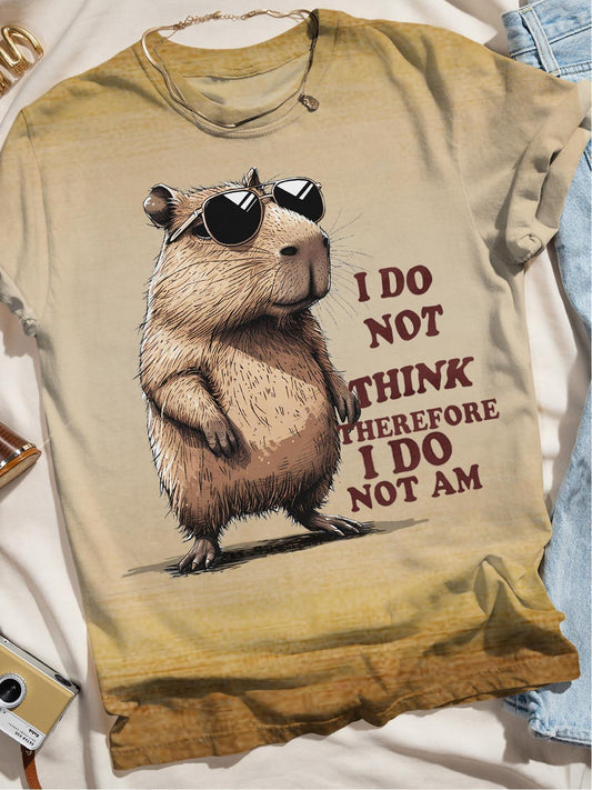 I Do Not Think Therefore I Do Not Am Funny Animal Print T-shirt